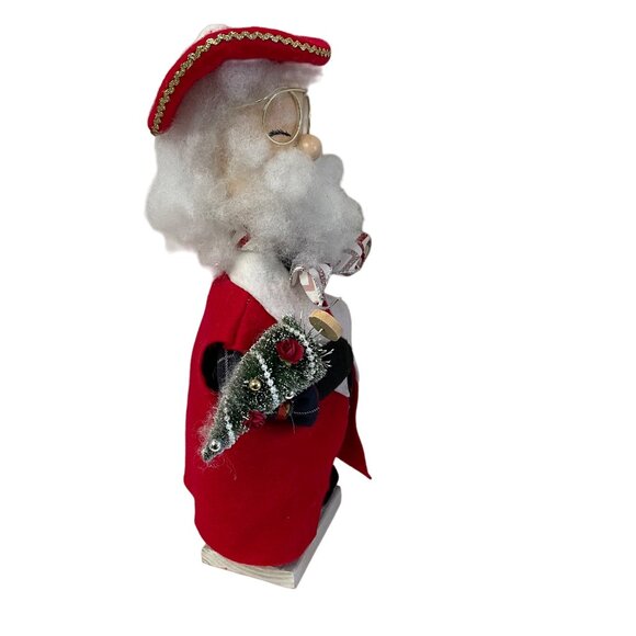 Santa Clause With Red Jacket Faux Glasses Carrying a Tree Wood Body Shoes On Pla - Picture 8 of 13